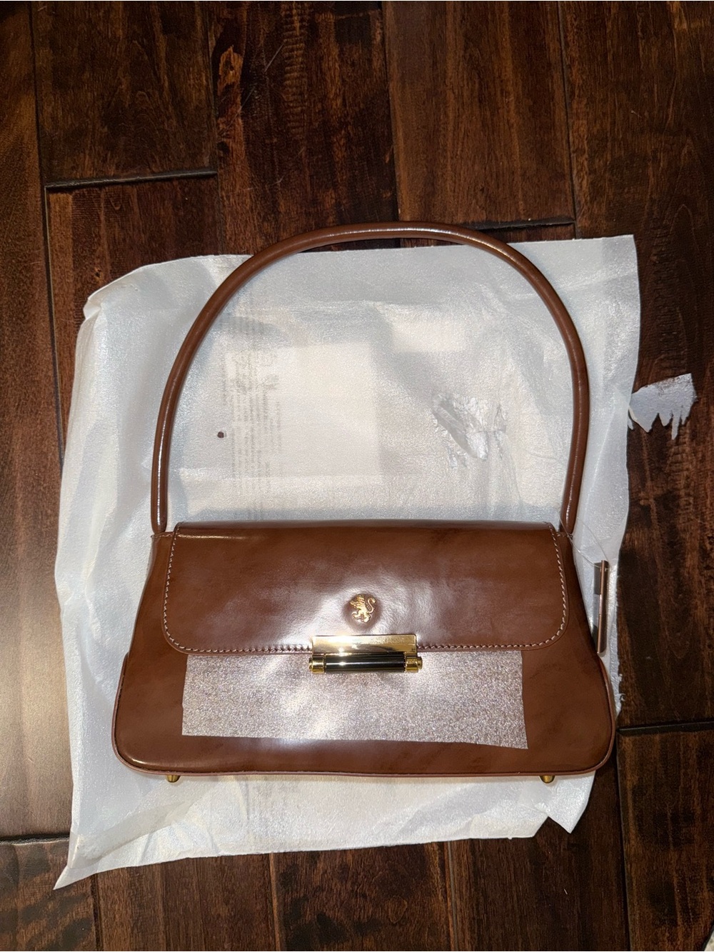Pratesi Firenze Brown Patent Leather Shoulder Bag NWT Made in Italy